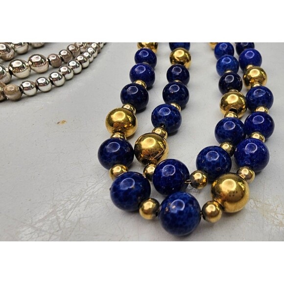 Lot Of 2 Napier Beaded Necklaces Blue, Gold Tone, Silver Tone - Picture 4 of 6